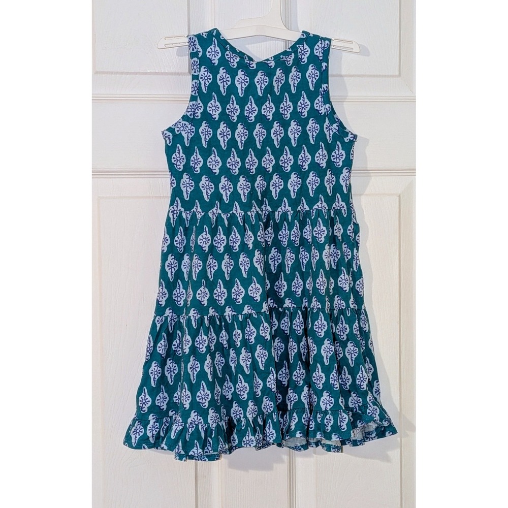 Crewcuts Girls Teal Blue White Pattern Tiered Ruffle Dress Size‎ 5 NWT $50 - Picture 3 of 7